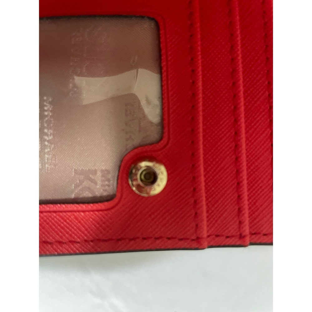 Michael Kors Red Floral Saffiano Leather Wristlet Wallet Gold Hardware Snap#651 - Picture 7 of 9